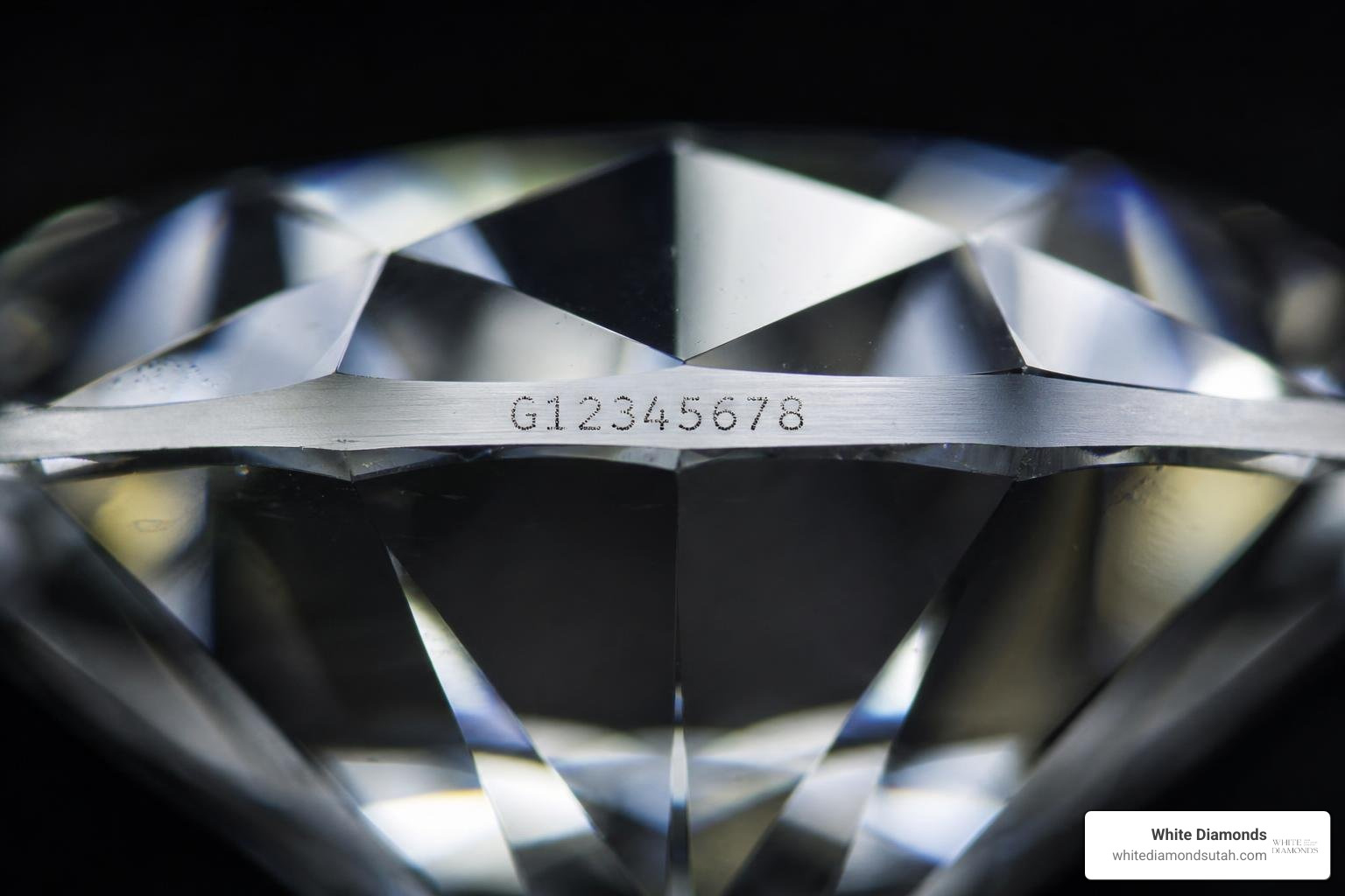 A diamond laser inscription visible under a microscope