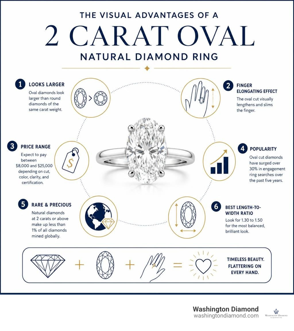 Visual advantages of a 2 carat oval natural diamond ring infographic infographic
