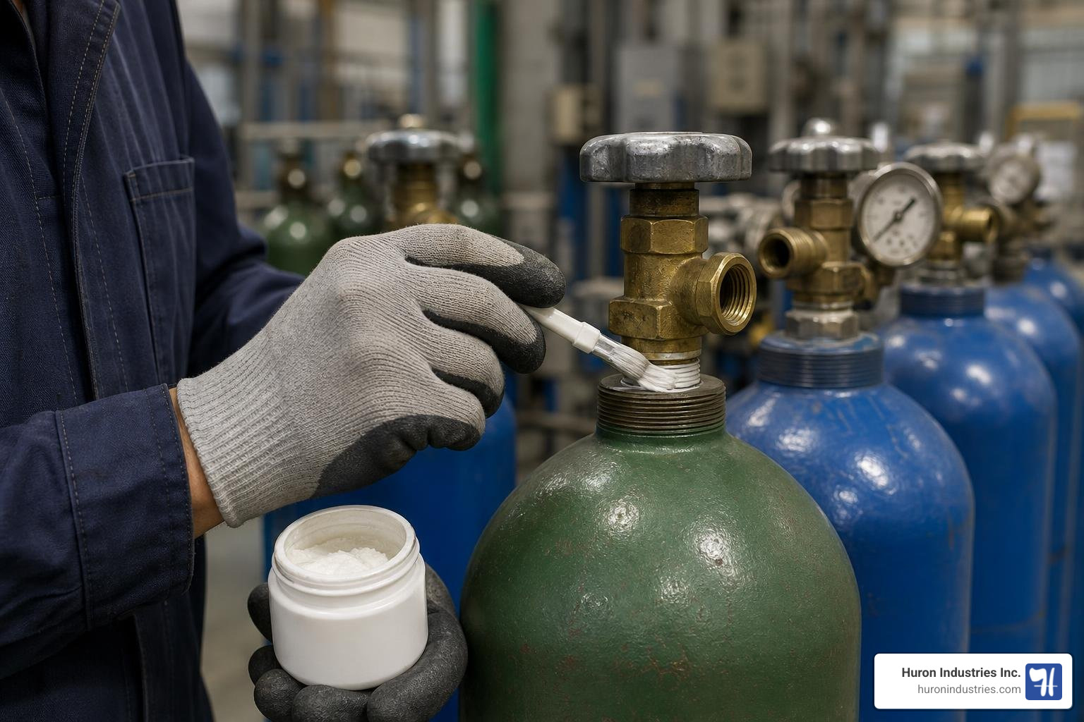 Industrial oxygen cylinders utilizing Formula 8 thread sealant on valves