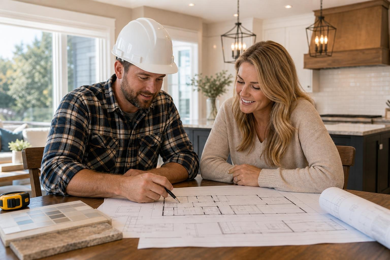 contractor discussing remodeling plans with a homeowner contractor discussing remodeling plans with a homeowner
