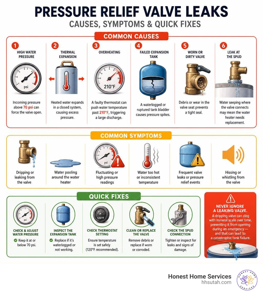 Pressure relief valve leak causes, symptoms, and quick fixes infographic infographic Pressure relief valve leak causes, symptoms, and quick fixes infographic infographic
