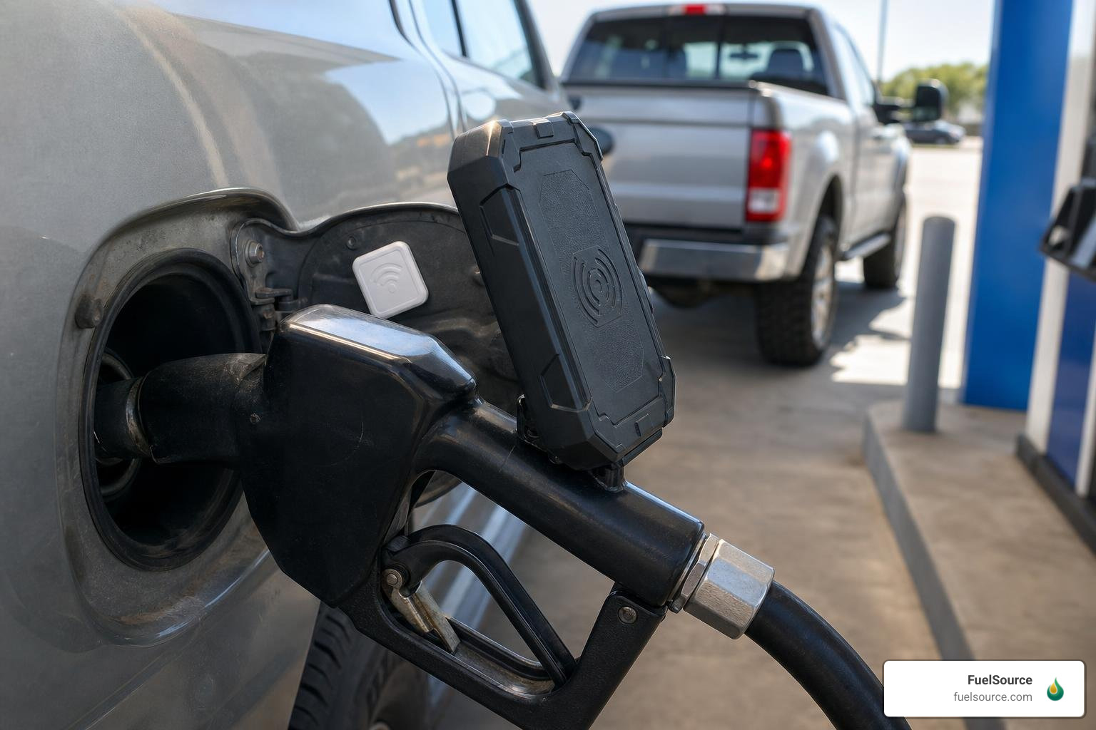 An RFID nozzle reader on a fuel dispenser automatically identifying a vehicle An RFID nozzle reader on a fuel dispenser automatically identifying a vehicle