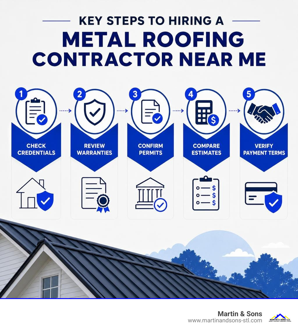Key steps to hiring a metal roofing contractor near me: check credentials, review warranties, confirm permits, compare Key steps to hiring a metal roofing contractor near me: check credentials, review warranties, confirm permits, compare