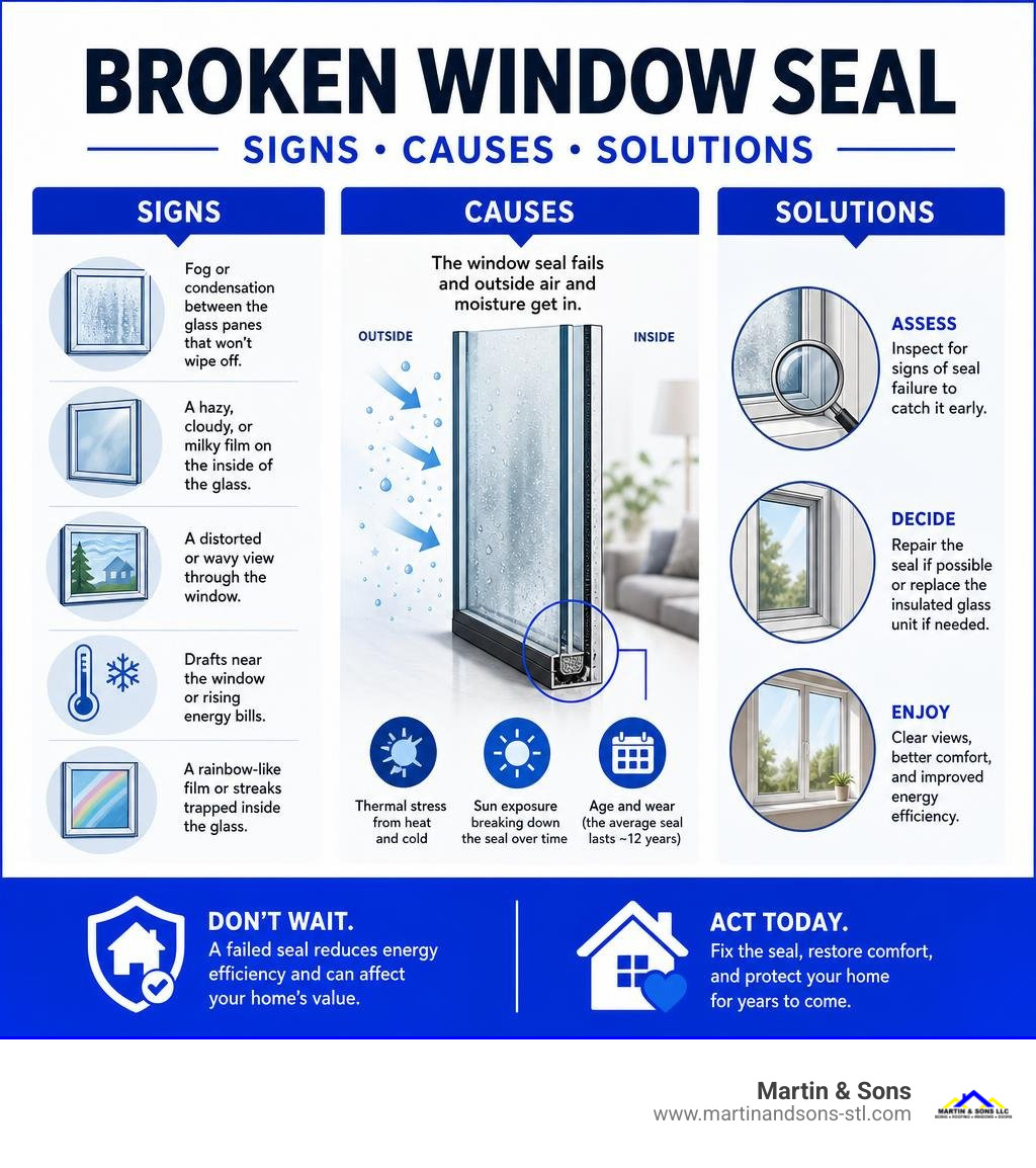 infographic showing signs causes and solutions of a broken window seal infographic infographic showing signs causes and solutions of a broken window seal infographic