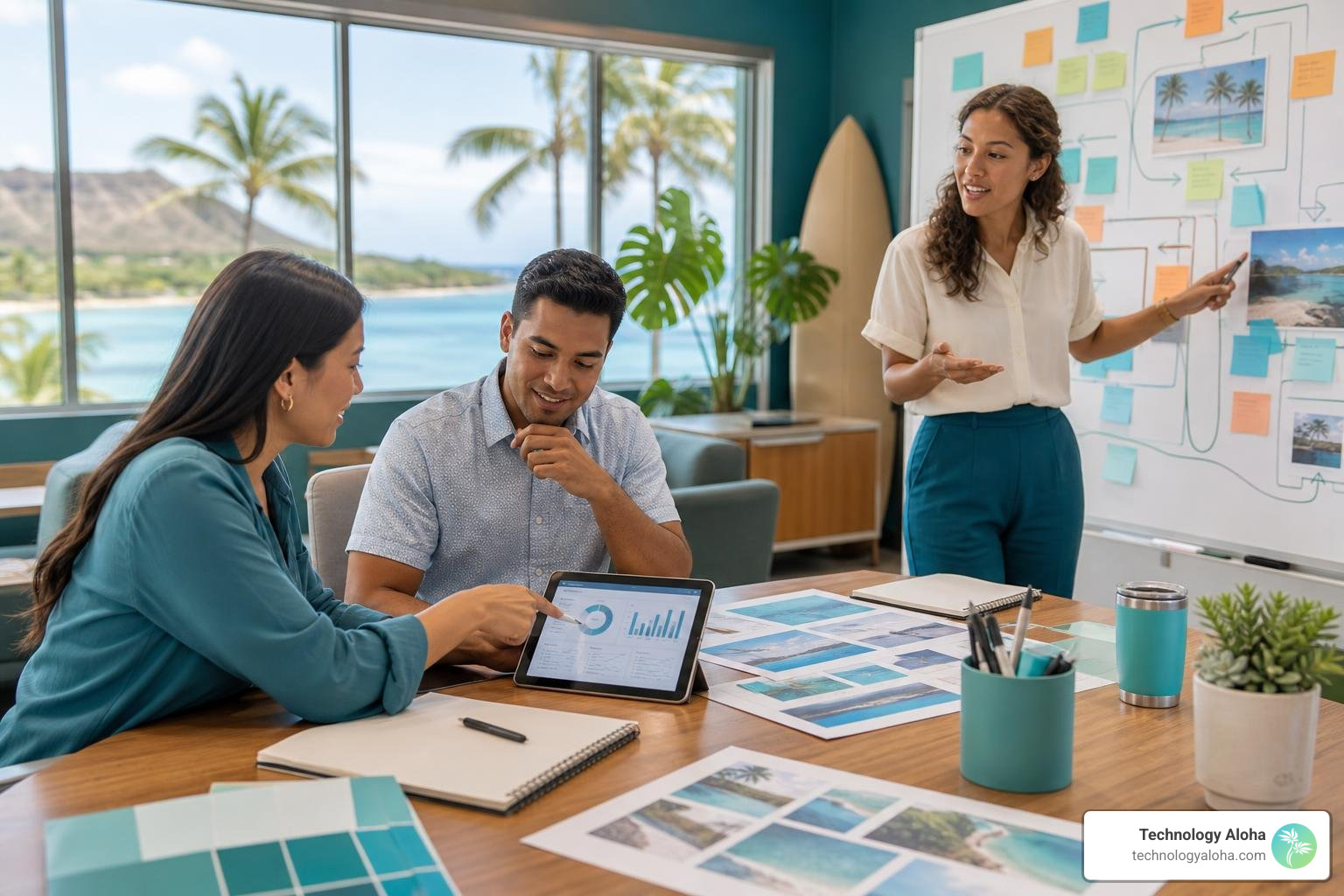 Modern digital media workspace showing strategic campaign planning and brand support
