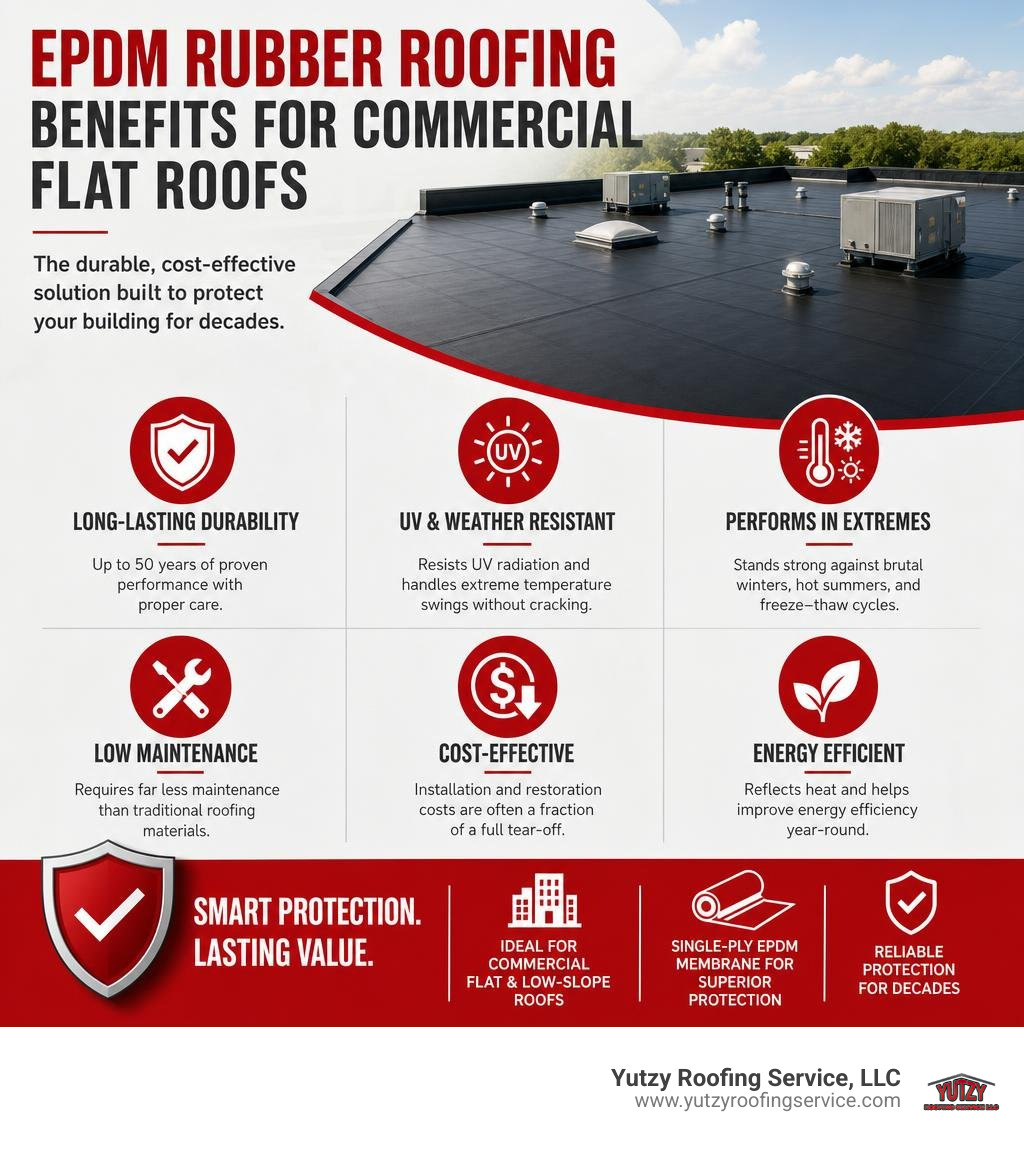 EPDM rubber roofing benefits for commercial flat roofs infographic infographic EPDM rubber roofing benefits for commercial flat roofs infographic infographic