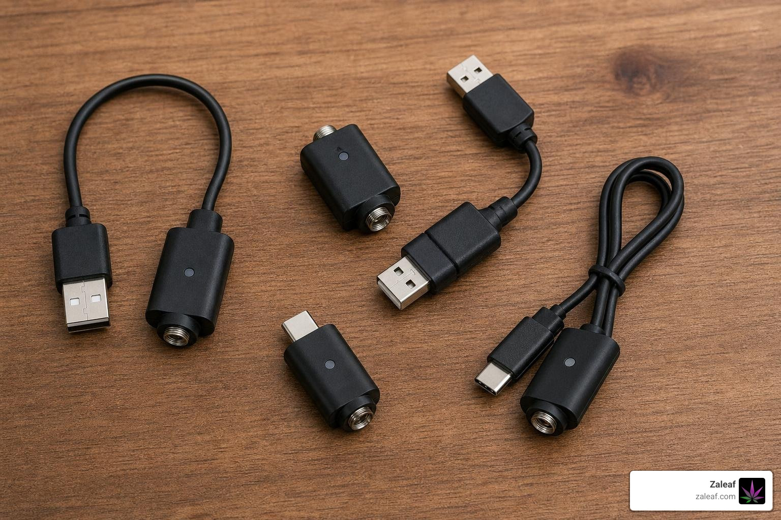 A collection of different 510 vape chargers, including USB Ego cables and USB-C cords A collection of different 510 vape chargers, including USB Ego cables and USB-C cords