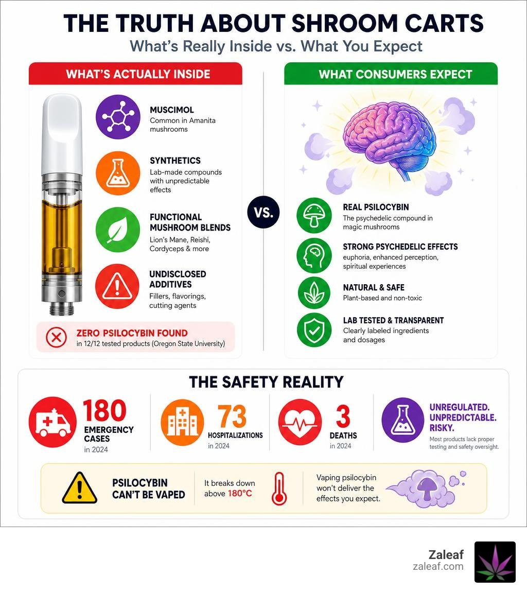 Infographic showing what shroom carts actually contain vs. what consumers expect, with safety statistics infographic Infographic showing what shroom carts actually contain vs. what consumers expect, with safety statistics infographic