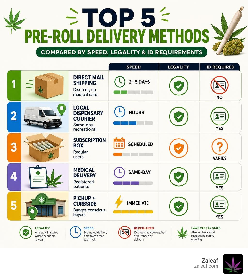 comparison infographic of the top 5 pre-roll delivery methods with speed, legality, and ID requirements infographic comparison infographic of the top 5 pre-roll delivery methods with speed, legality, and ID requirements infographic