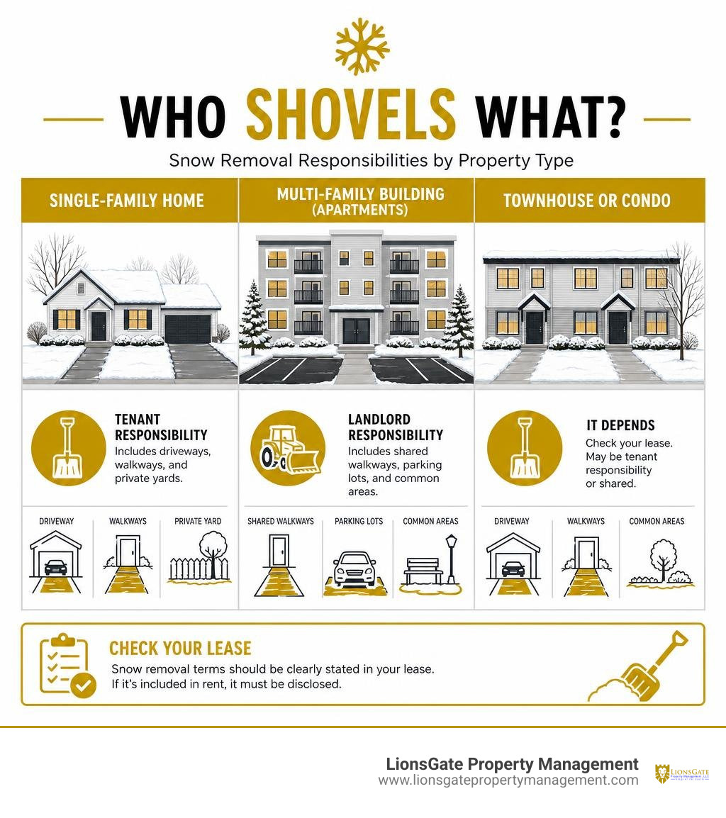 Infographic showing landlord vs tenant snow removal responsibilities by property type infographic Infographic showing landlord vs tenant snow removal responsibilities by property type infographic