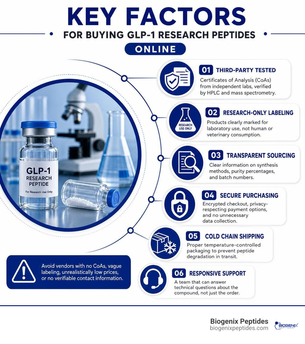 Key factors for buying GLP-1 research peptides online infographic infographic Key factors for buying GLP-1 research peptides online infographic infographic