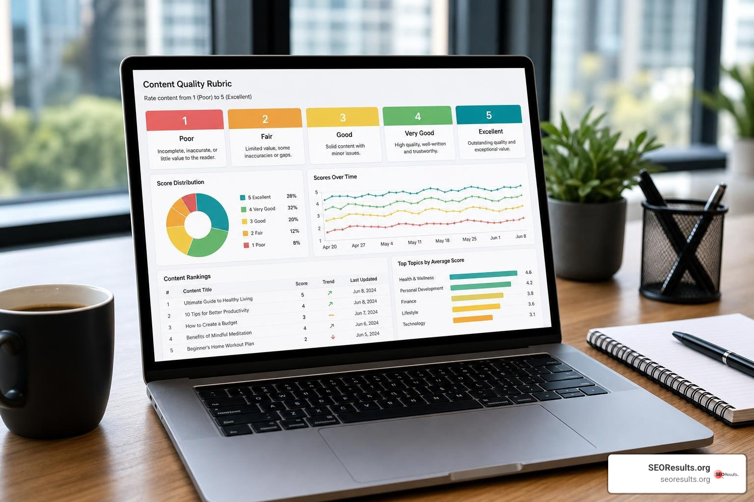 content scoring dashboard showing rubric rankings
