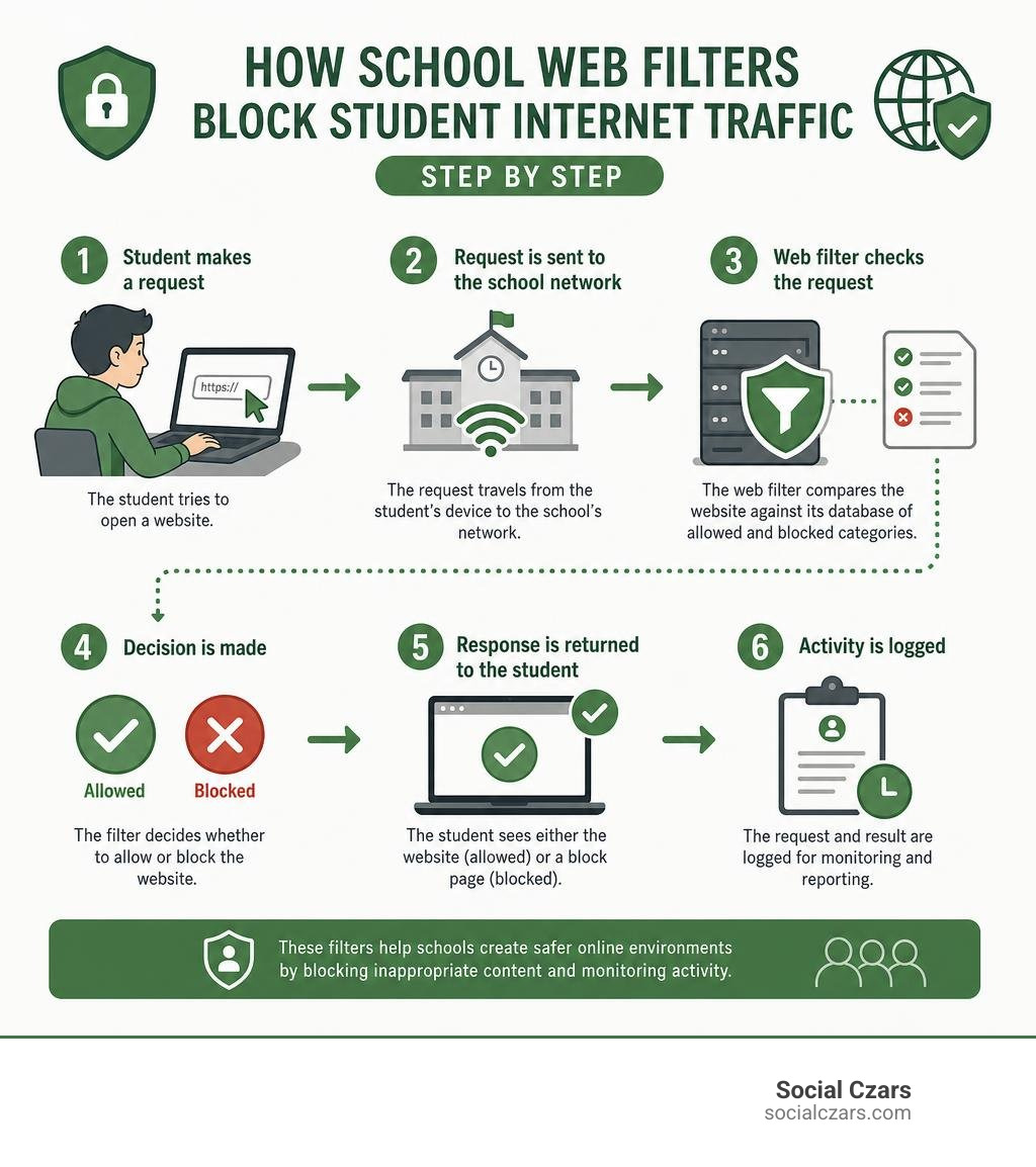 how school web filters like ContentKeeper block student internet traffic step by step infographic