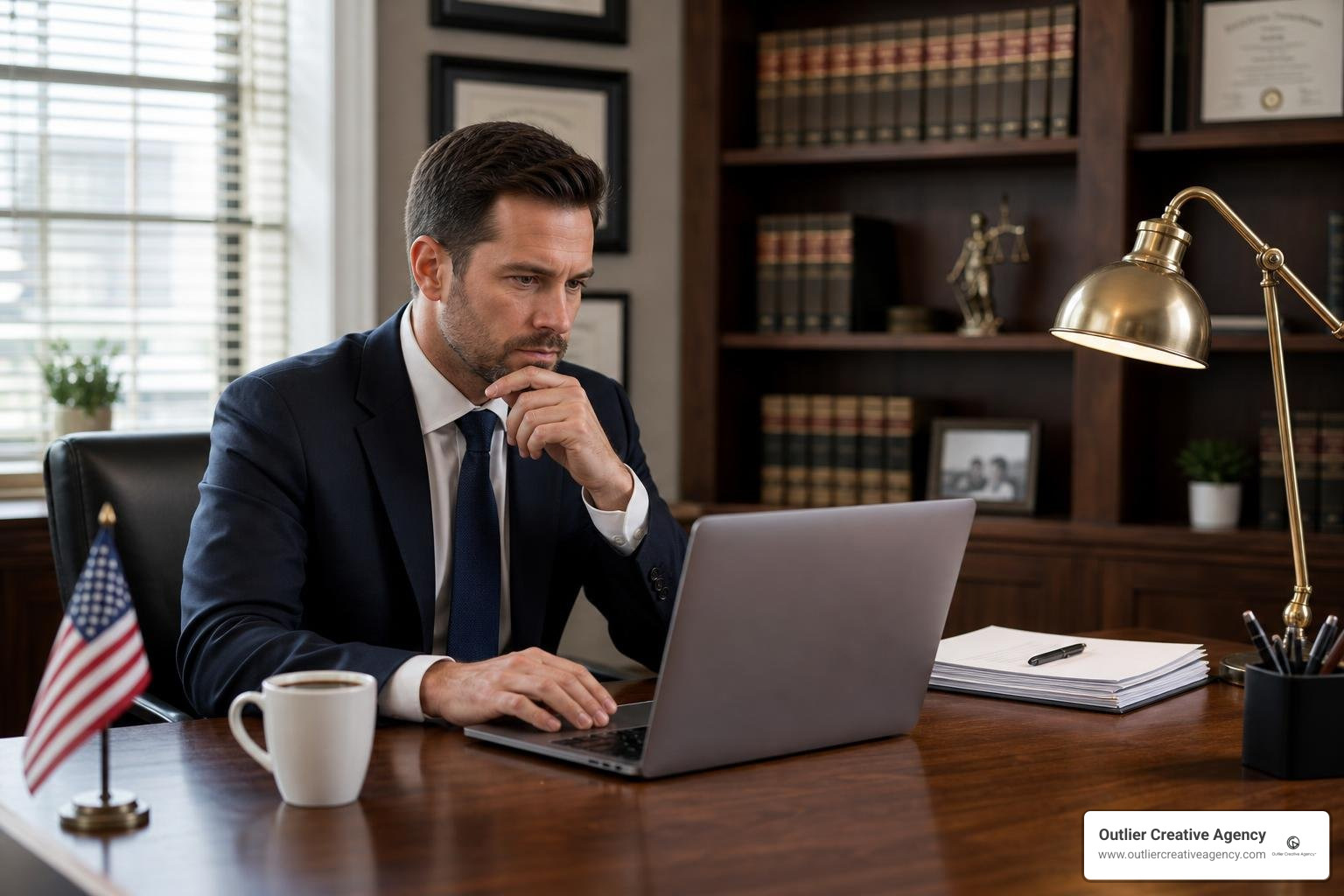 attorney reviewing and approving social media drafts on a laptop