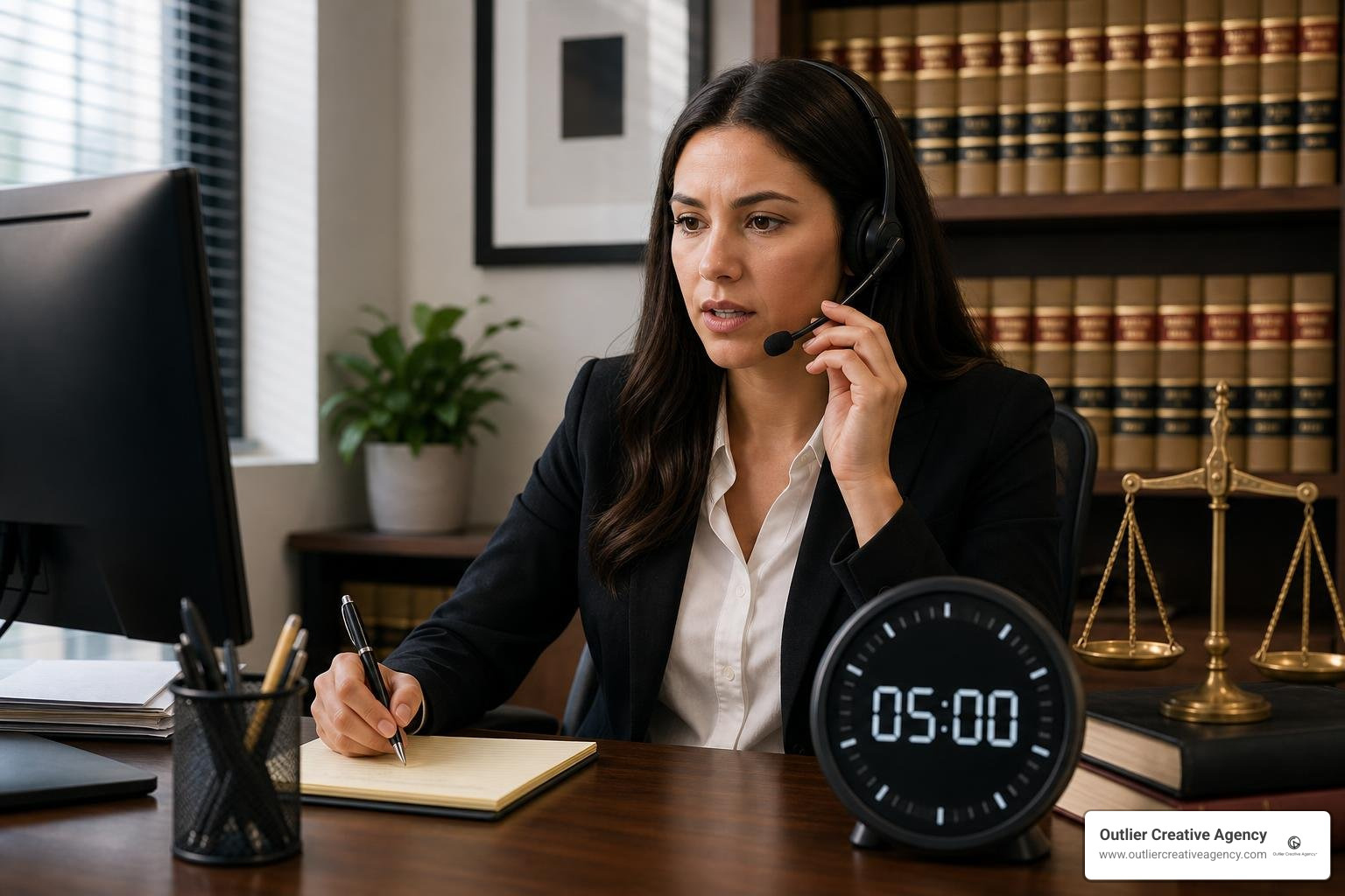 Legal intake specialist answering a prospective client call within 5 minutes