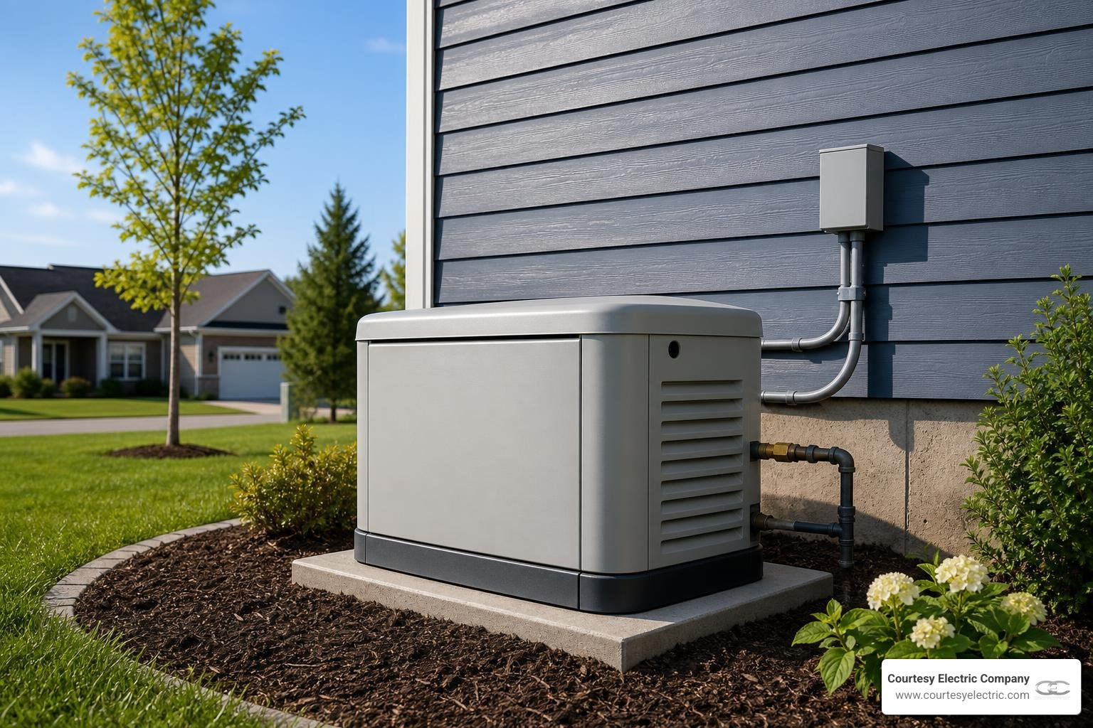residential standby generator installed on a concrete pad next to a home residential standby generator installed on a concrete pad next to a home