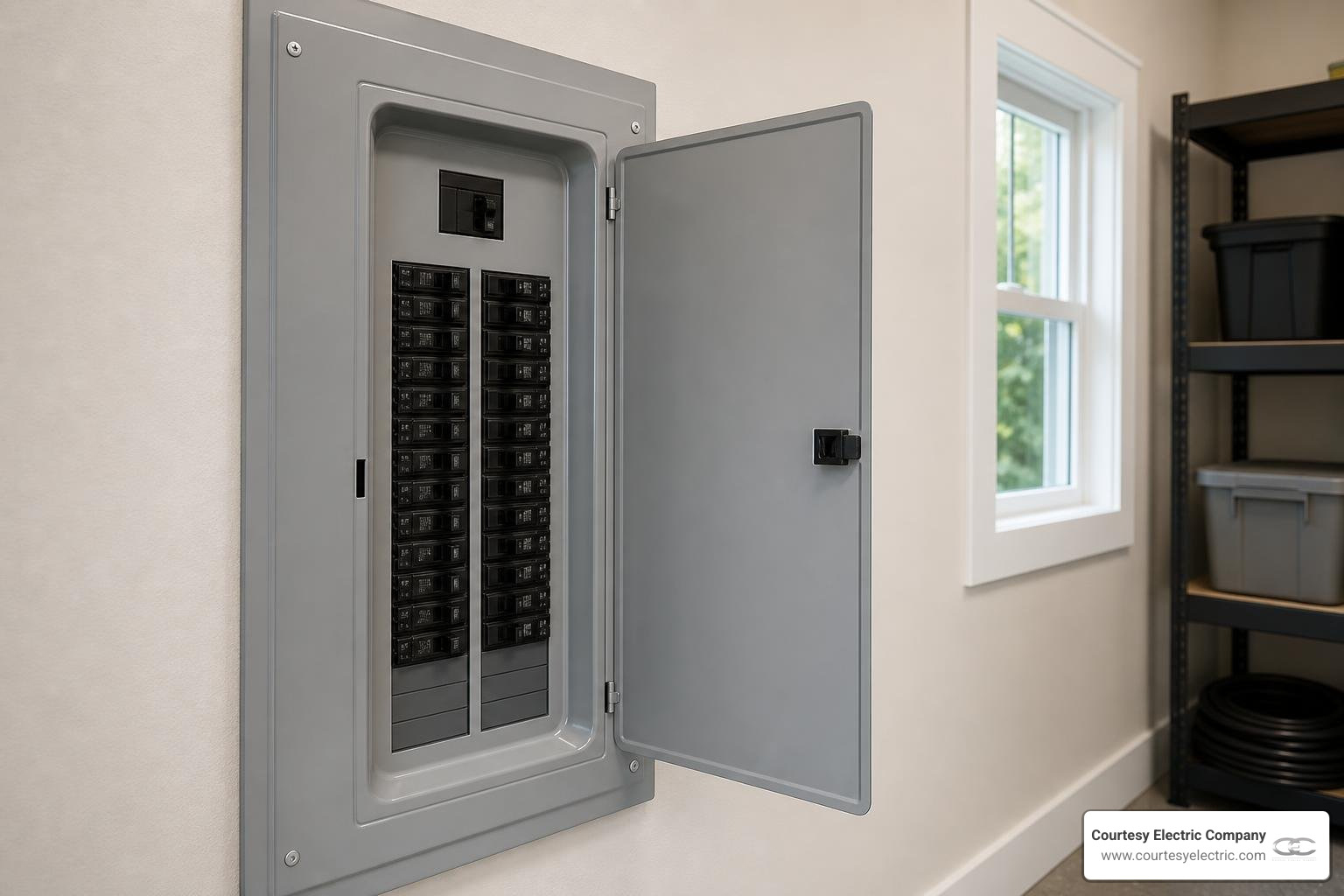 modern home electrical panel with circuit breakers in a well-lit residential utility room modern home electrical panel with circuit breakers in a well-lit residential utility room