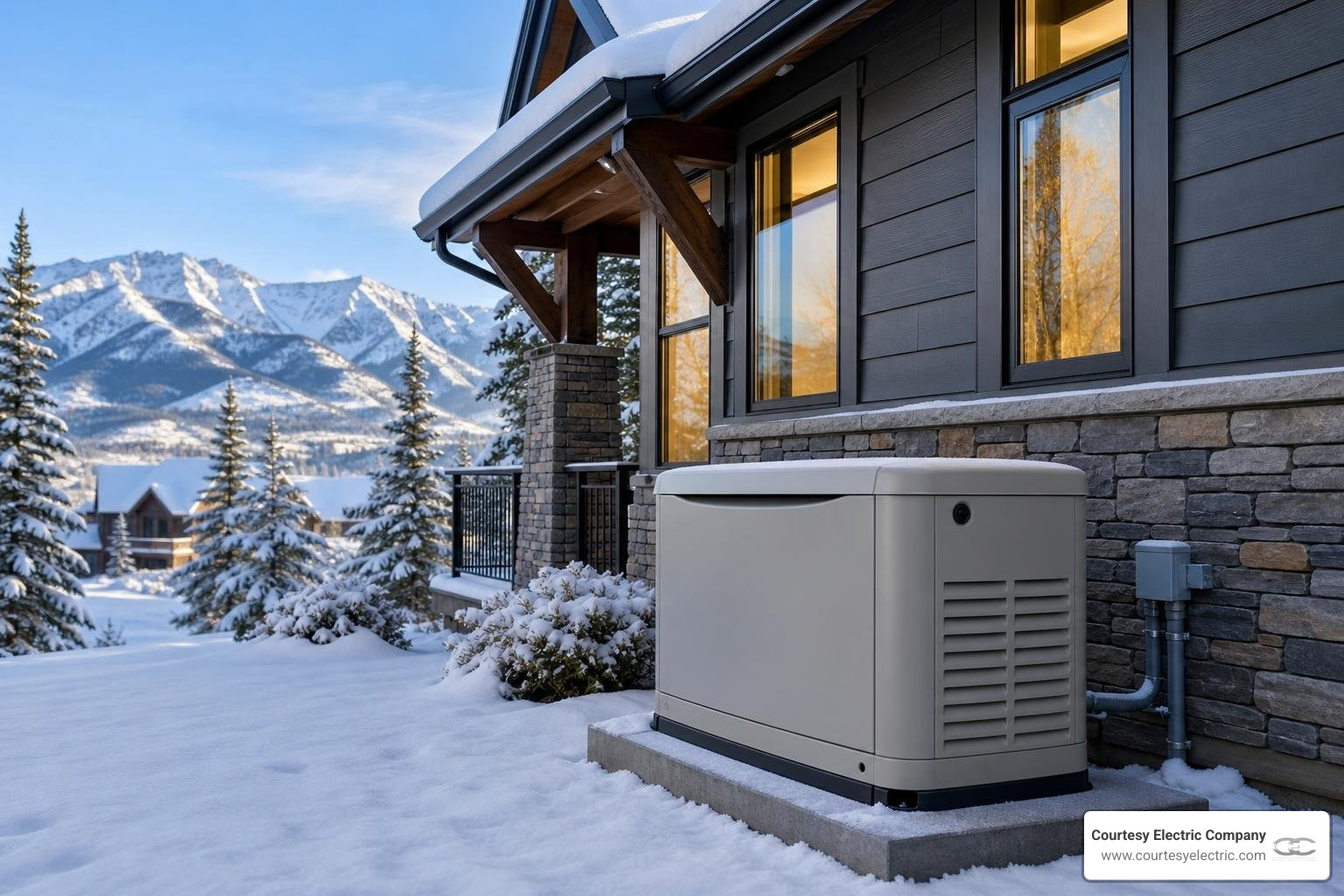 home standby generator in a snowy Colorado landscape