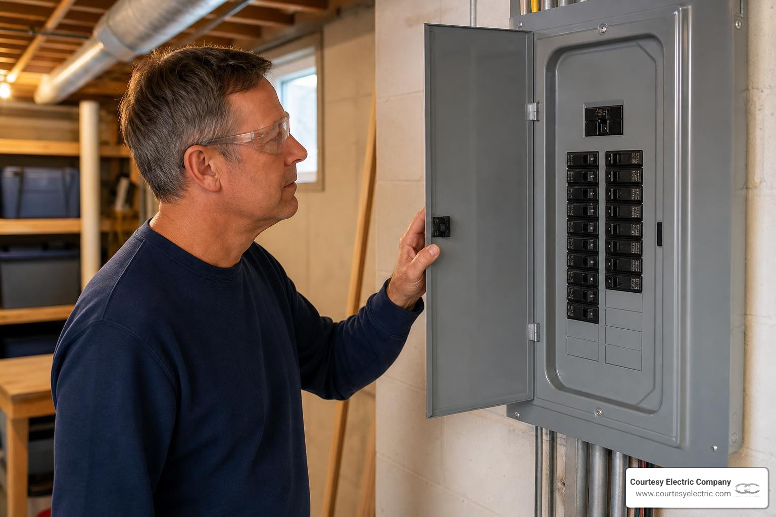 homeowner safely inspecting residential breaker panel homeowner safely inspecting residential breaker panel