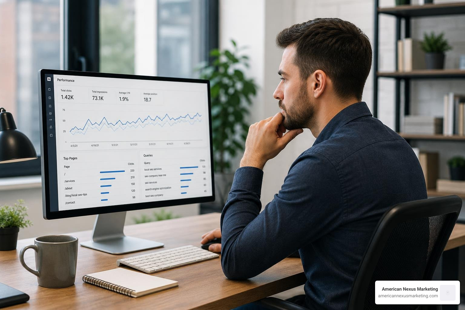 Local SEO specialist analyzing data and search rankings Local SEO specialist analyzing data and search rankings