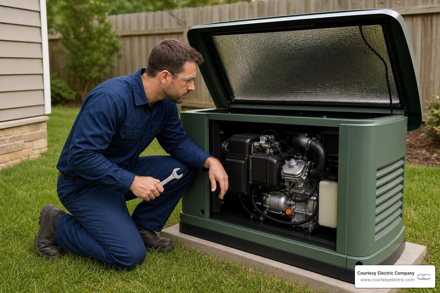technician servicing whole home generator technician servicing whole home generator