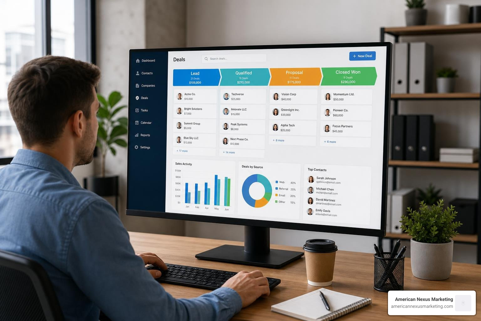 A modern CRM dashboard with sales pipeline analytics