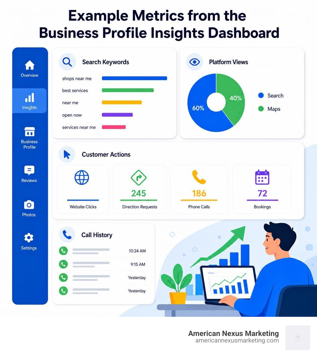 Example metrics from the Google Business Profile insights dashboard infographic