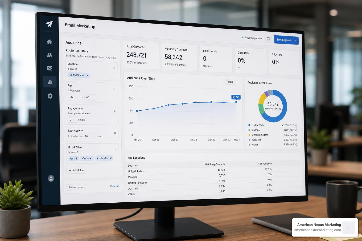 data segmentation dashboard showing audience filters and real-time counts
