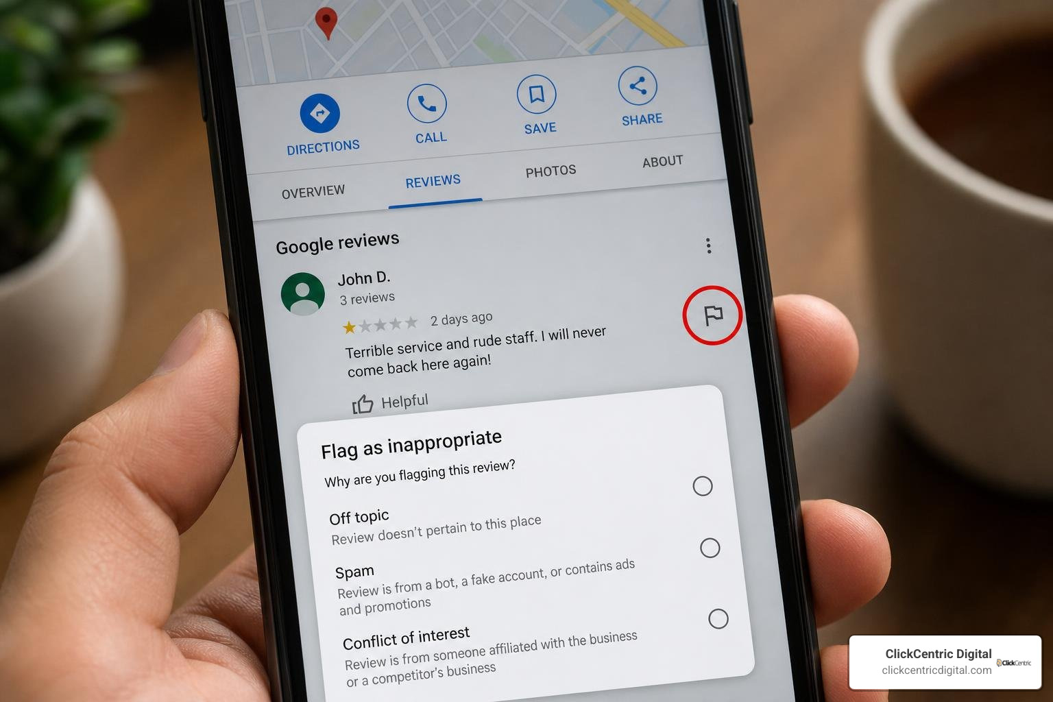 flagging a review on Google Maps