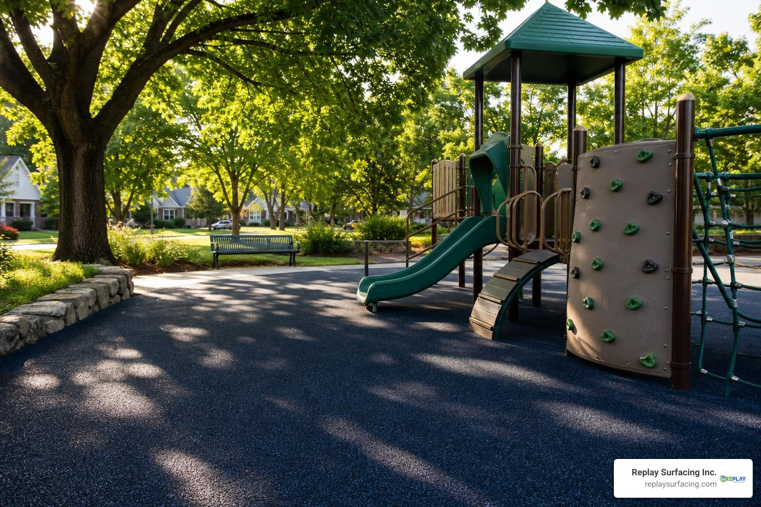 Shaded rubber playground surfacing in Danbury, Connecticut Shaded rubber playground surfacing in Danbury, Connecticut