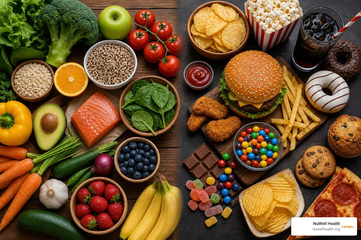 Healthy whole foods versus highly processed foods Healthy whole foods versus highly processed foods
