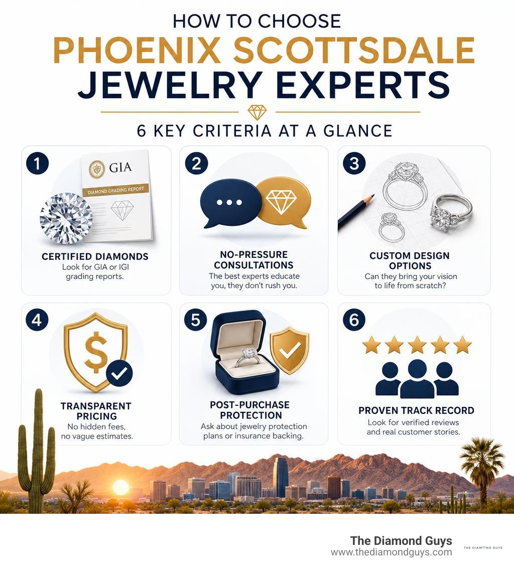 Infographic: How to choose Phoenix Scottsdale jewelry experts — 6 key criteria at a glance infographic
