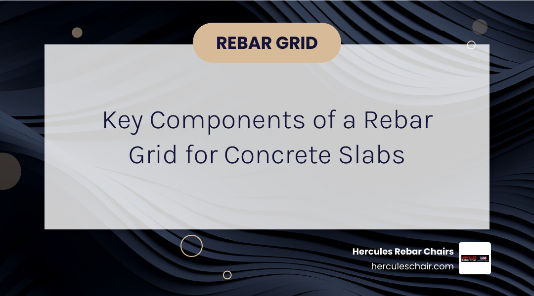 Rebar grid anatomy infographic showing slab dimensions, bar spacing, edge clearance, and lap splice zones infographic