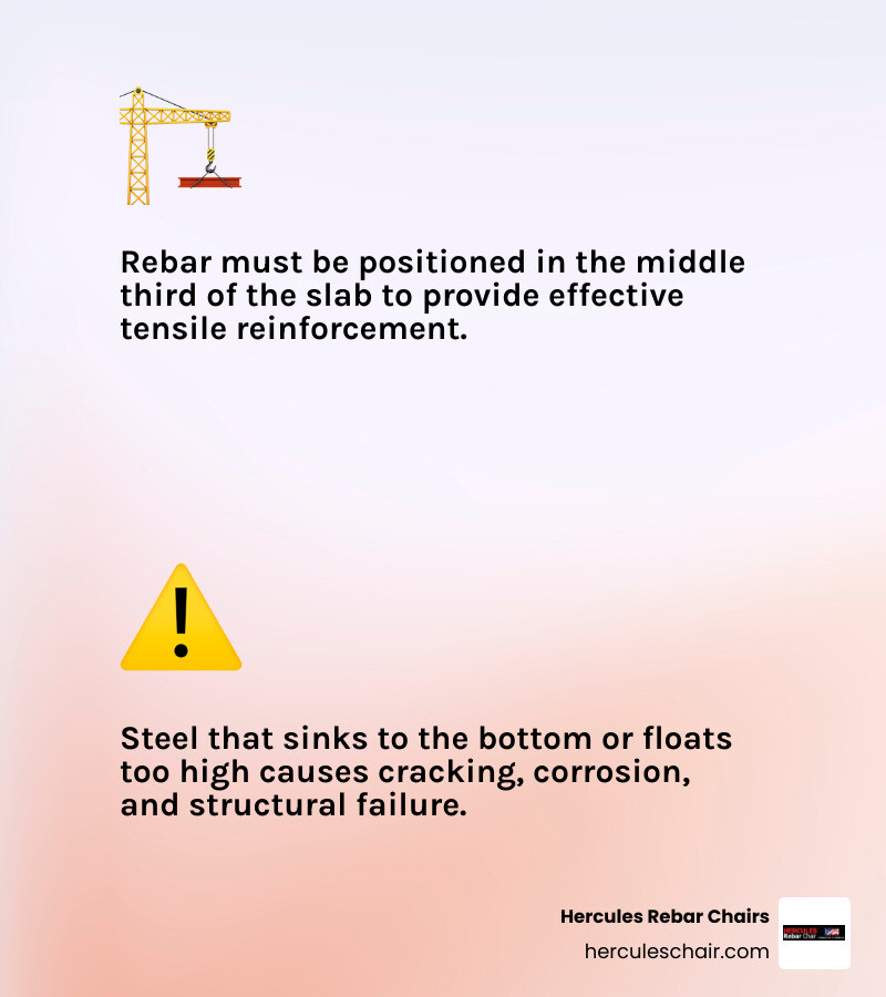 Infographic showing types of rebar chair concrete supports, their materials, and typical slab applications infographic