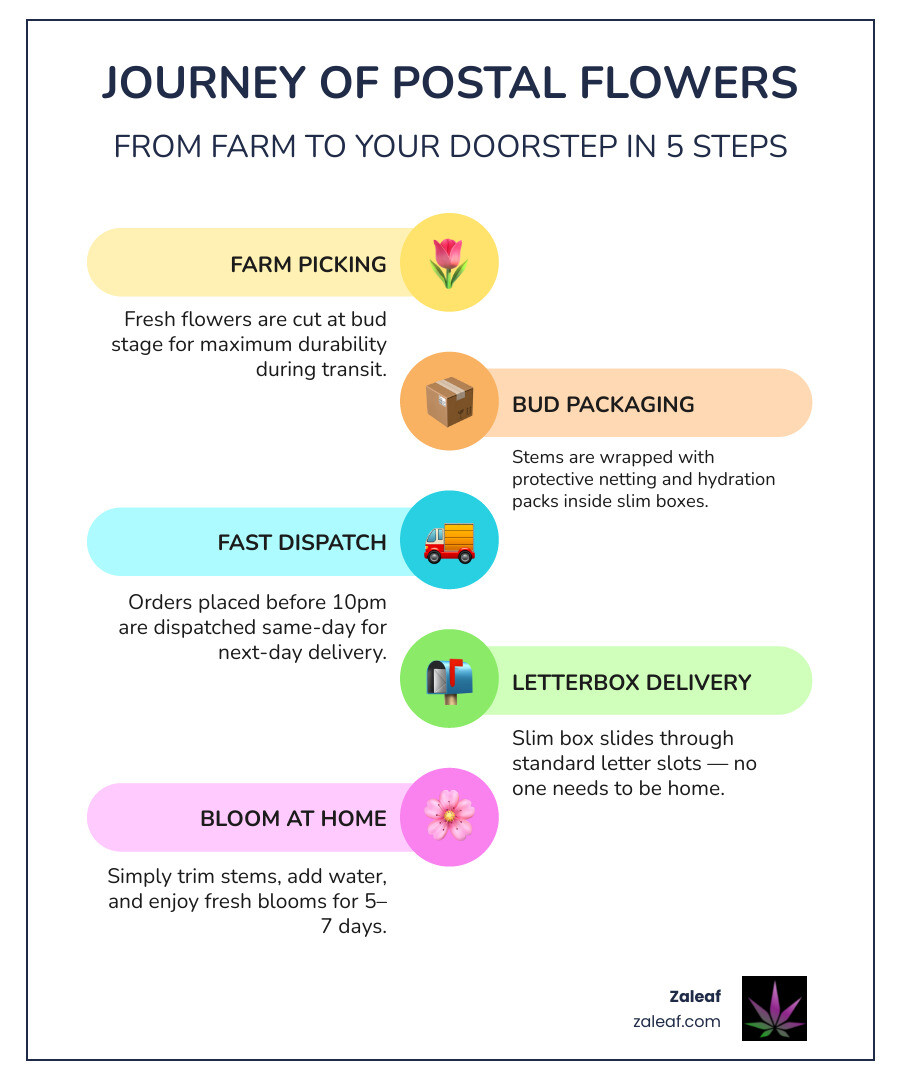 Infographic: journey of postal flowers from farm to doorstep, bud stage, packaging, delivery, and bloom infographic Infographic: journey of postal flowers from farm to doorstep, bud stage, packaging, delivery, and bloom infographic
