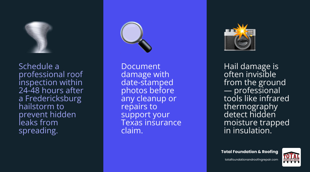 Post-hail roof inspection steps for Fredericksburg homeowners infographic infographic