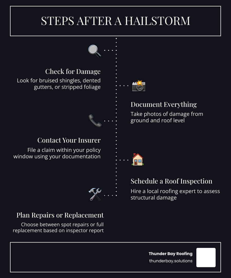 Steps a homeowner should take immediately after a hailstorm to identify and document roofing hail damage infographic Steps a homeowner should take immediately after a hailstorm to identify and document roofing hail damage infographic
