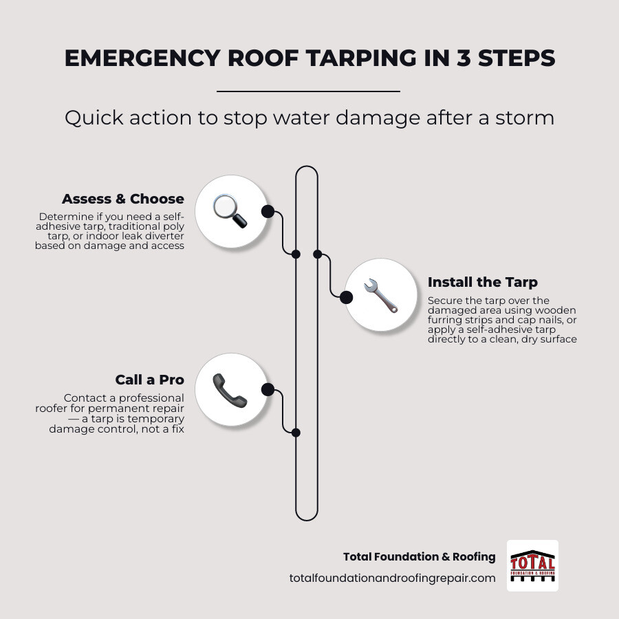 Emergency roof tarping process: types, installation steps, and when to call a pro infographic