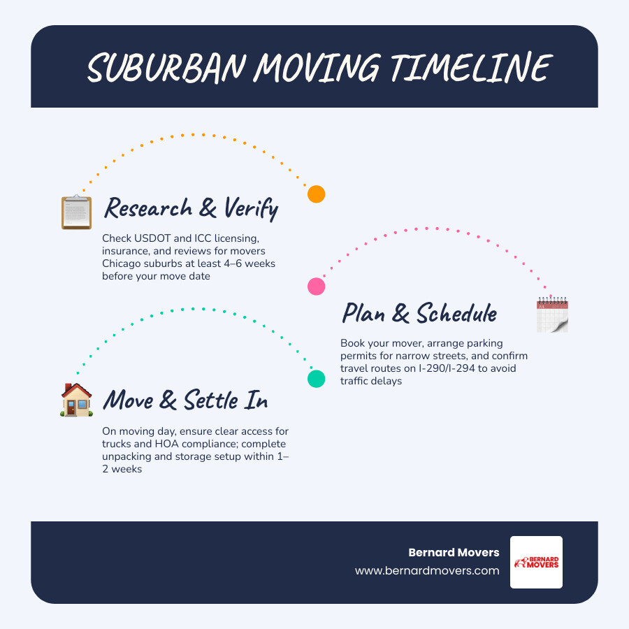 Suburban Chicago moving timeline: key steps from planning to move-in day infographic Suburban Chicago moving timeline: key steps from planning to move-in day infographic