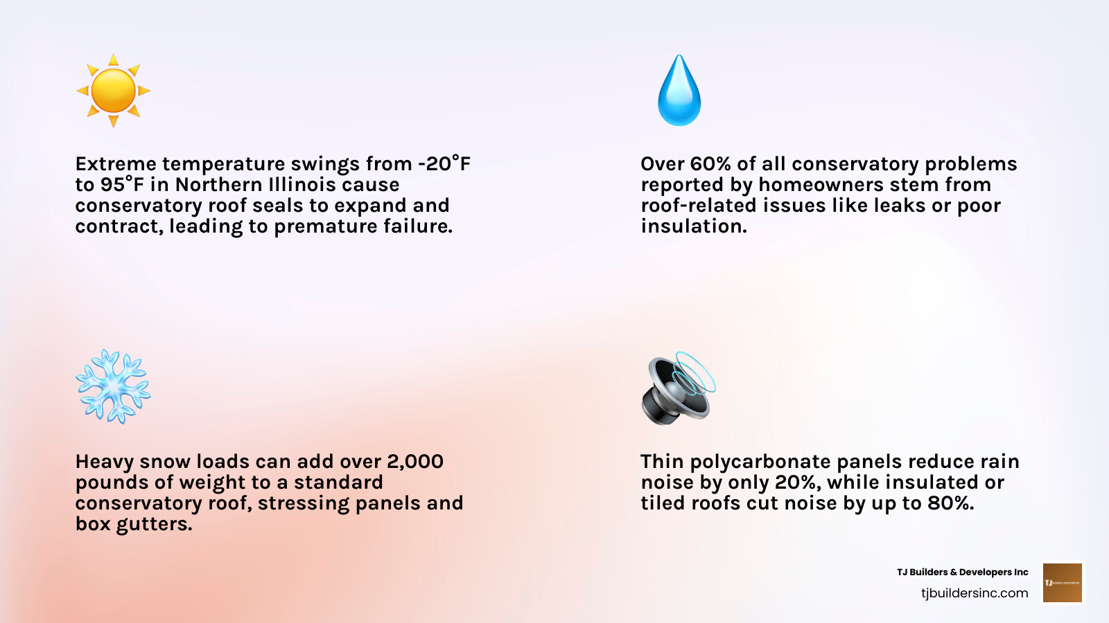 Common conservatory roof failure points and their causes infographic Common conservatory roof failure points and their causes infographic