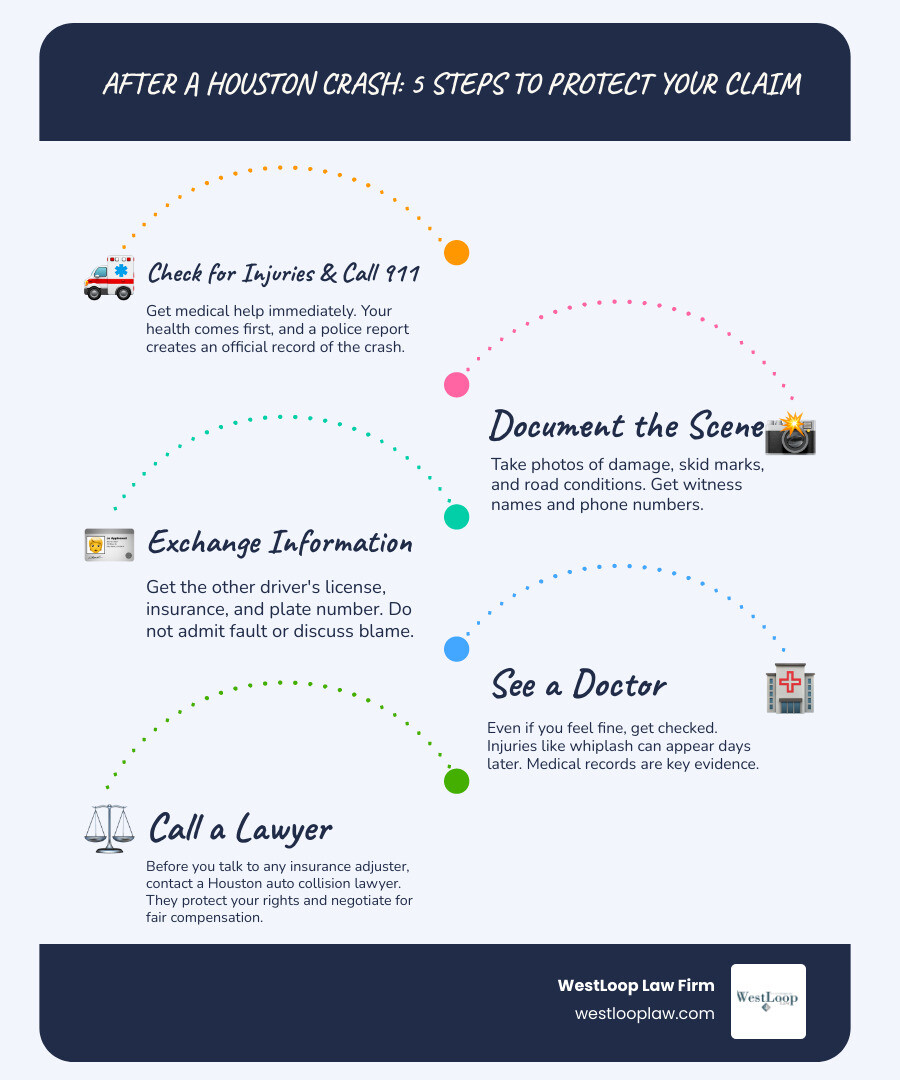 Steps to take immediately after a car crash in Houston and when to call a lawyer infographic Steps to take immediately after a car crash in Houston and when to call a lawyer infographic