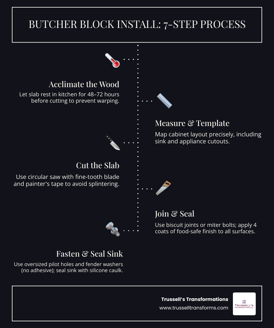 Butcher Block Installation Process Overview From Acclimation To Sealing Infographic Butcher Block Installation Process Overview From Acclimation To Sealing Infographic