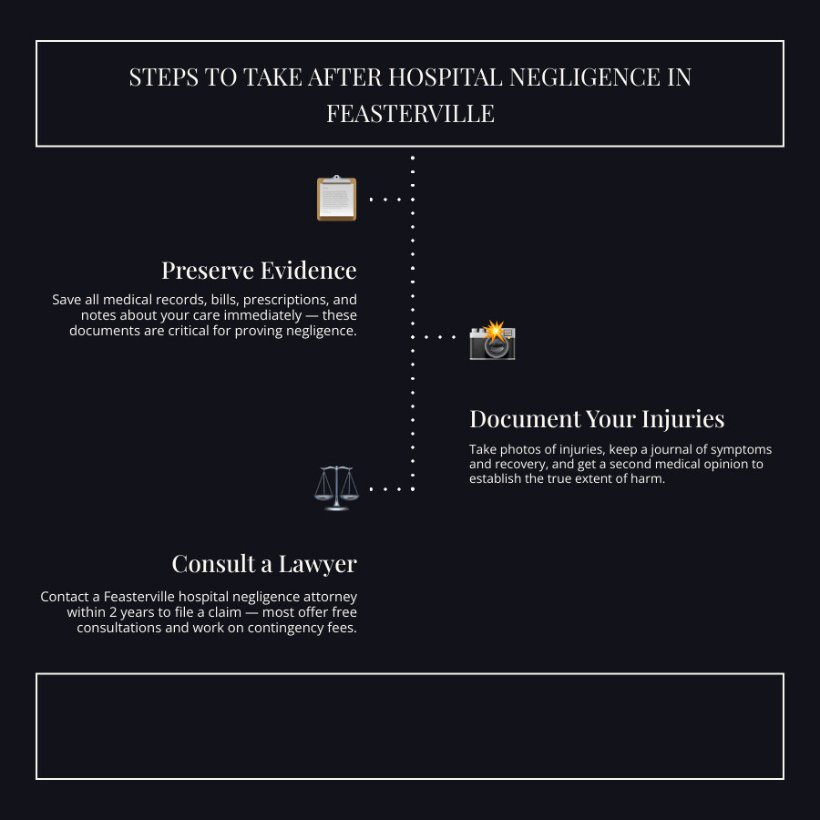 Steps to take after hospital negligence in Feasterville Bucks County Pennsylvania infographic Steps to take after hospital negligence in Feasterville Bucks County Pennsylvania infographic