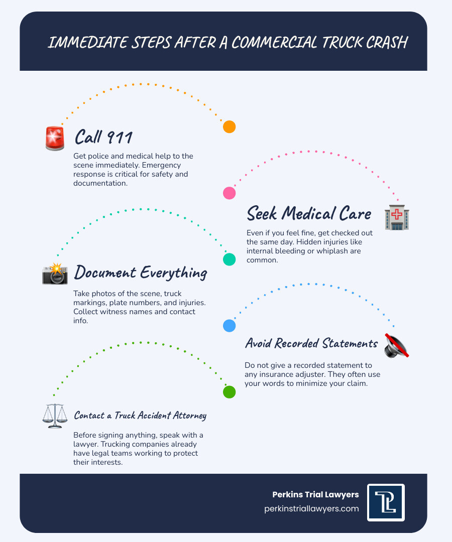 Steps for Atlanta commercial truck accident victims — immediate actions and legal rights infographic infographic Steps for Atlanta commercial truck accident victims — immediate actions and legal rights infographic infographic