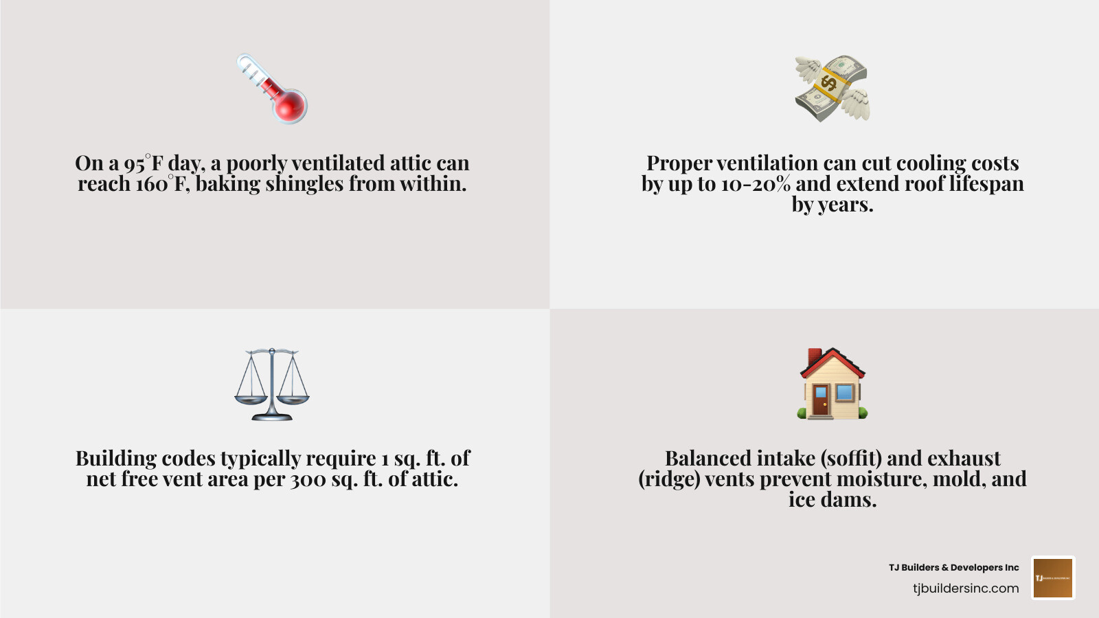 infographic showing airflow from soffit intake vents through attic to ridge exhaust vents with key benefits listed infographic showing airflow from soffit intake vents through attic to ridge exhaust vents with key benefits listed