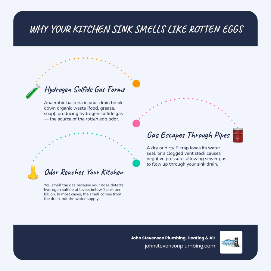 Common causes of kitchen sink rotten egg smell and how to identify each source infographic