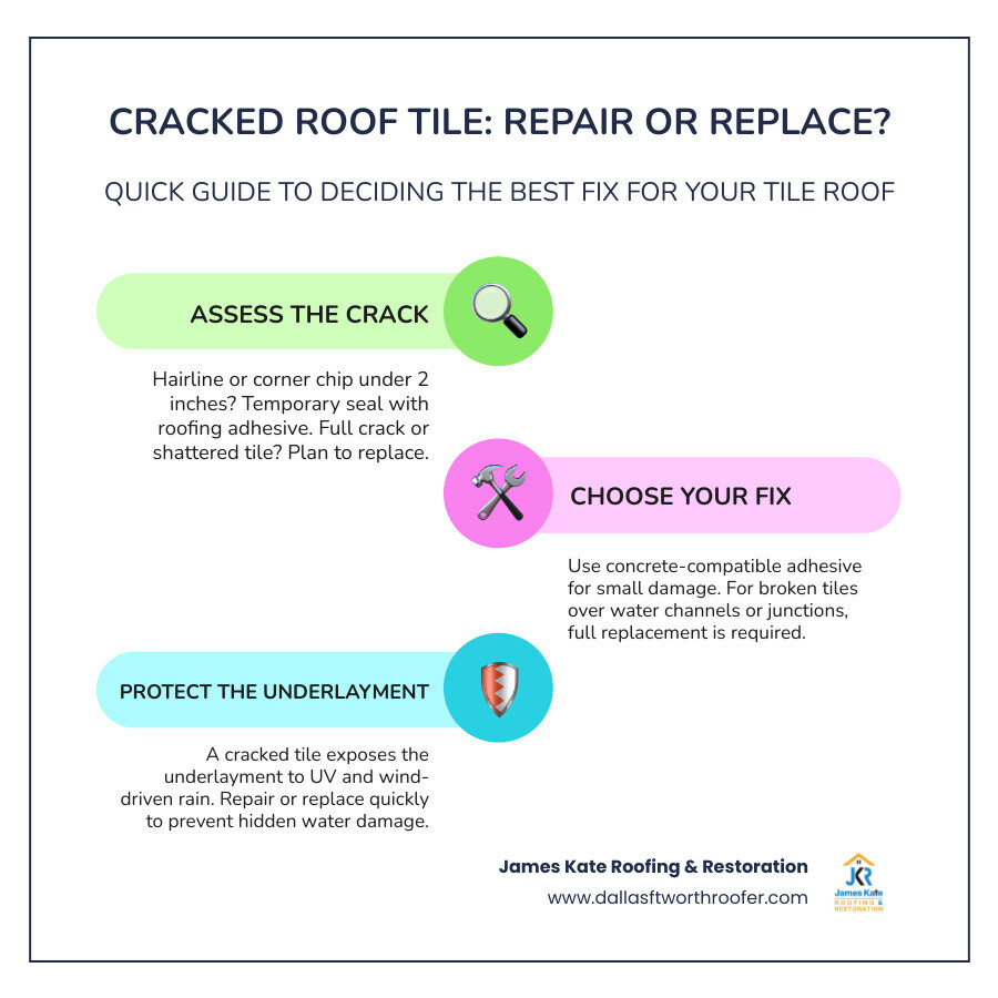 infographic showing common causes, assessment criteria, and repair vs. replace decision for cracked roof tiles infographic infographic showing common causes, assessment criteria, and repair vs. replace decision for cracked roof tiles infographic