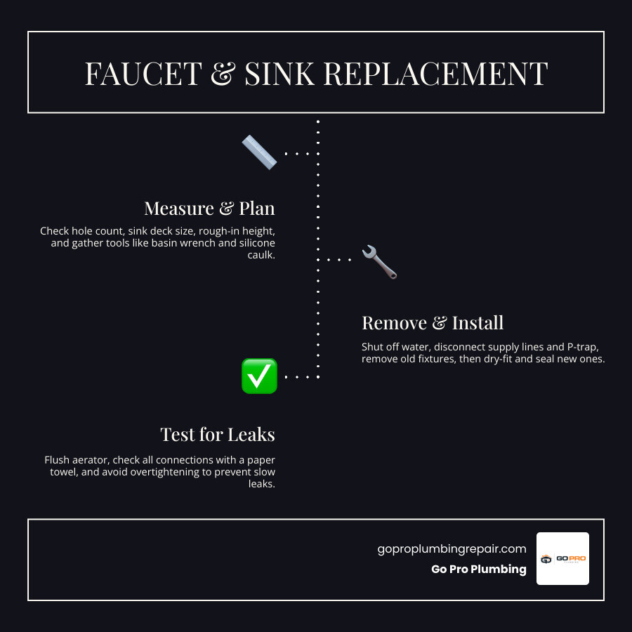 Faucet and sink replacement overview: steps, costs, tools, and when to call a pro infographic