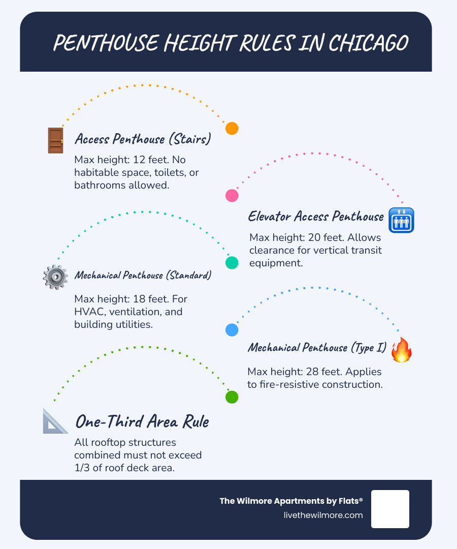Chicago penthouse height limits and story classification rules infographic