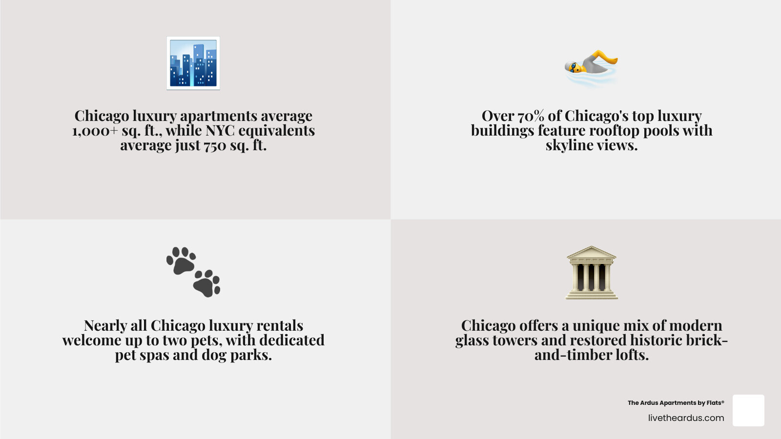 Chicago vs NYC luxury apartment features compared infographic Chicago vs NYC luxury apartment features compared infographic